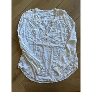 Velvet by Graham Spencer White Linen Long Sleeve V Neck Button Shirt Top Size S